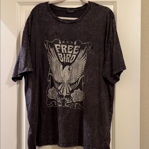 Free Bird Graphic Women's Black Tee With Distressing